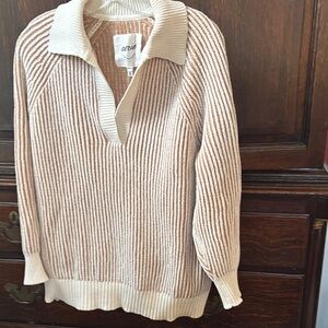 Aerie Cream V-Neck Sweater with brown stripes; so cute